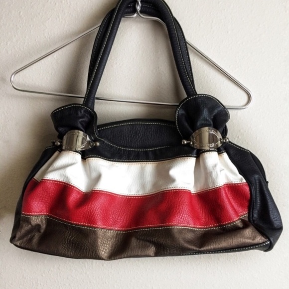Handbags - Red White and Black Striped Handbag